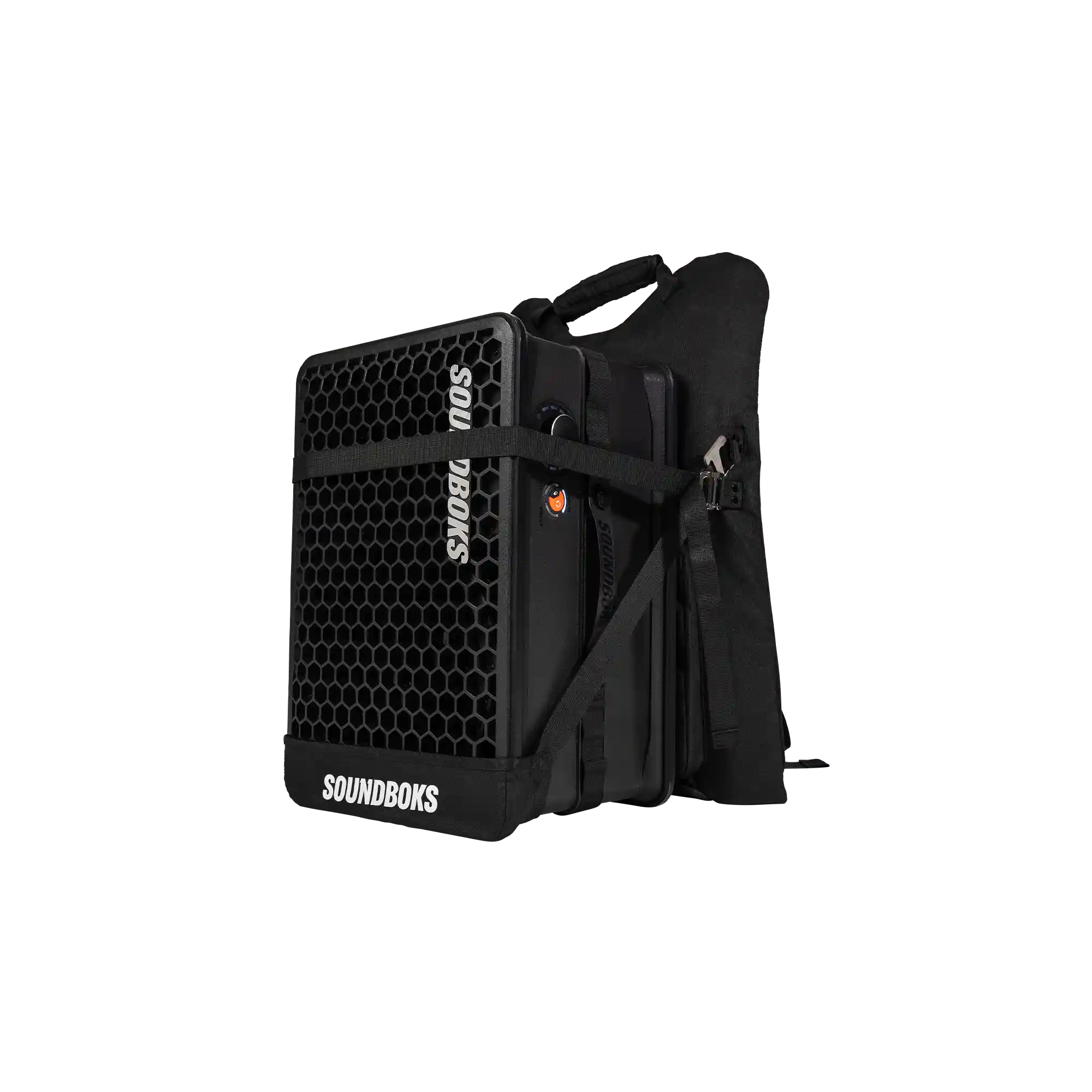 SOUNDBOKS The Backpack from the side with a Soundboks Go