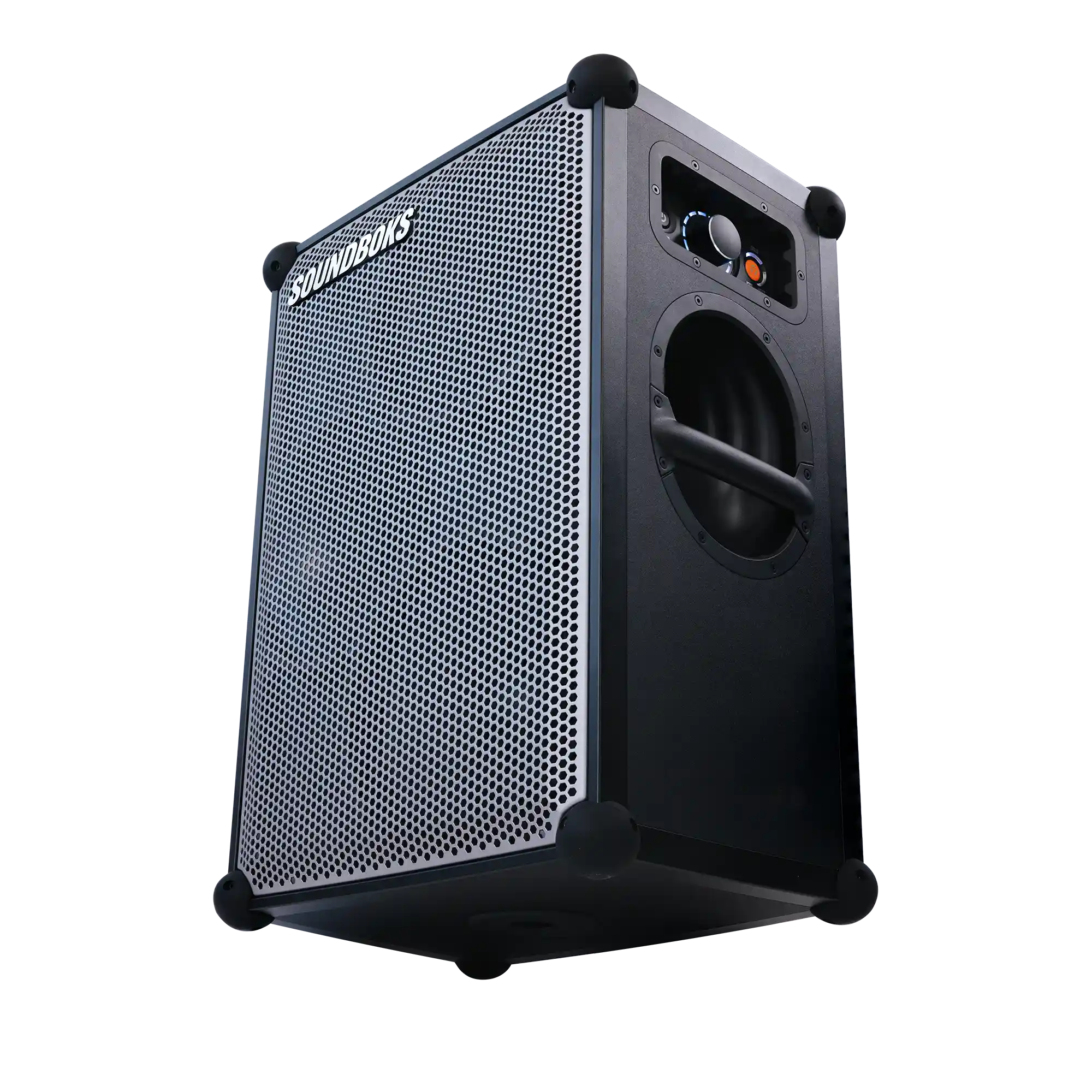 THE SOUNDBOKS 4 angled from below#grillfarbe_metallgrau,en:grill-color_metallic-gray