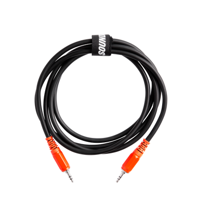 AUX Cable with SOUNDBOKS branded colors rolled up